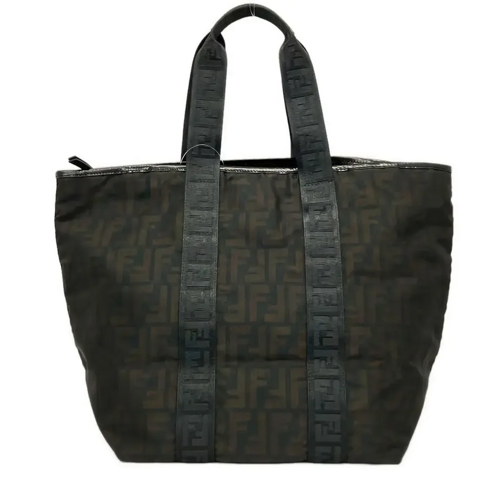Fendi Zucca Handbag 7VA240 Dark Brown Black Nylon Leather